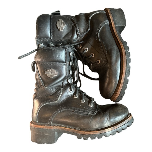 HARLEY-DAVIDSON Motorcycle Boots Inside Zip Black Cowhide Leather Size6.5 - Picture 4 of 6